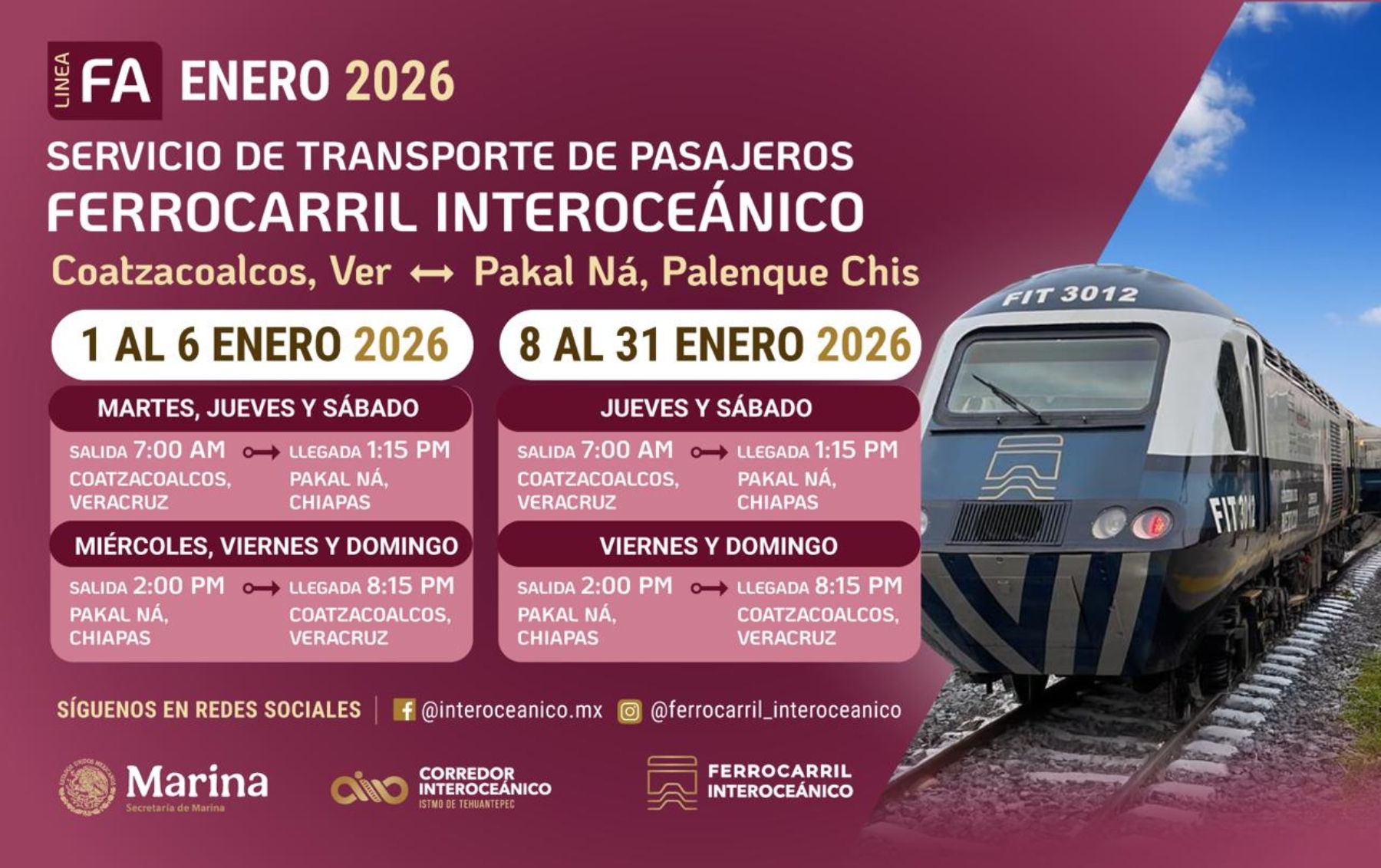 CALENDARIO ENERO 2026 LÍNEA FA